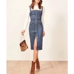 Reformation Sz 6 Camille Button Front Denim Dress in Blue Kasai Wash